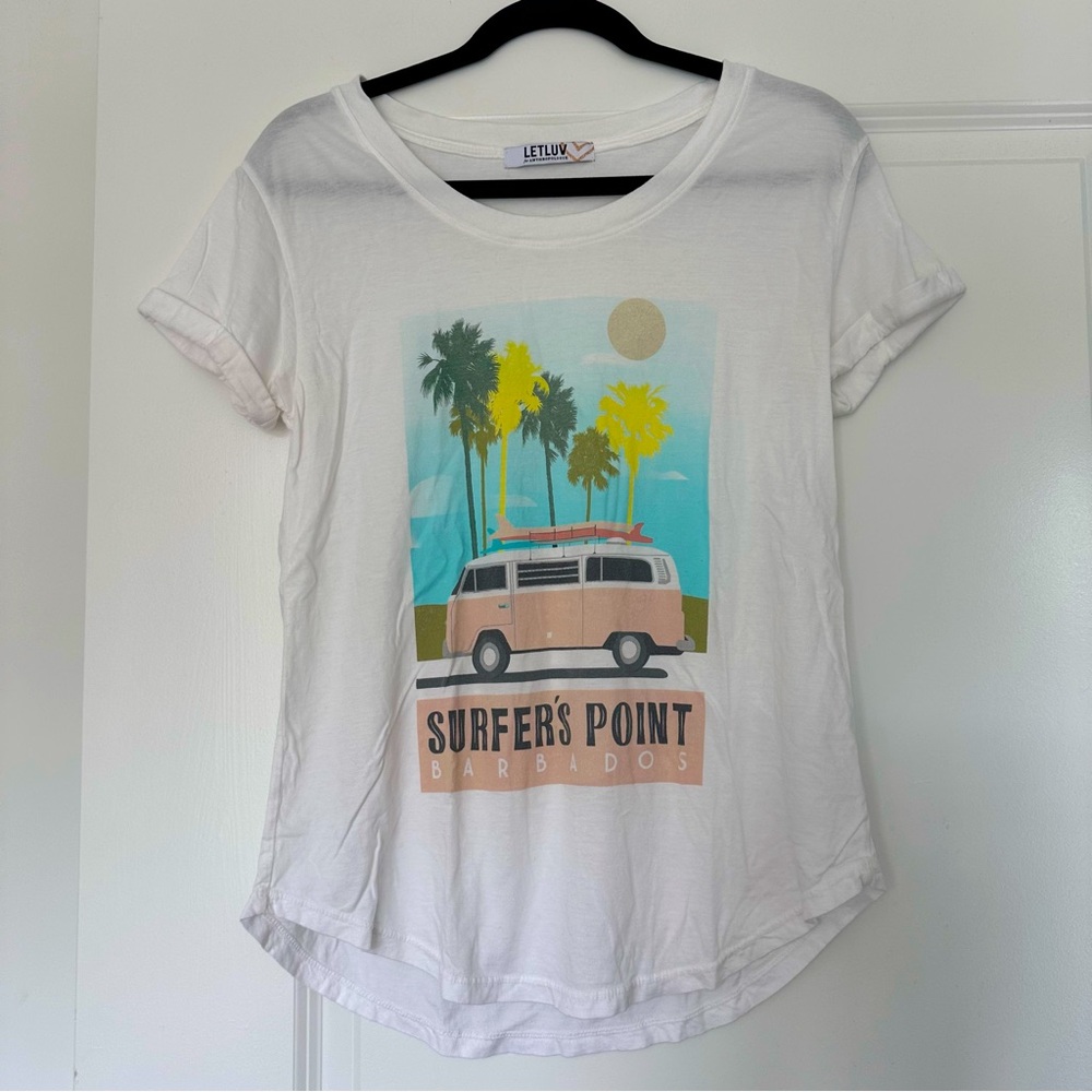 LETLUV x Anthropologie (XS)White Barbados Short Sleeve Lightweight Graphic Tee